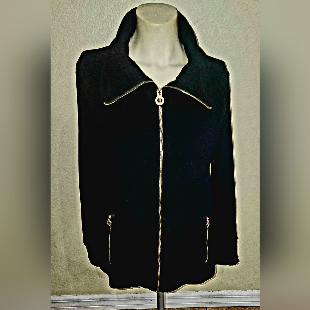 Calvin Klein Fleece Jacket Medium Solid Black Performance Fleece Gold Hardware